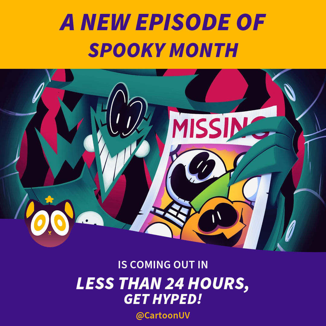 CartoonUV's tweet photo. A NEW EPISODE OF SPOOKY MONTH IS COMING OUT IN LESS THAN 24 HOURS, GET HYPED!

https://t.co/wdjV34btyG

#SpookyMonth #SrPelo #IndieAnimation https://t.co/Y5QP40JMhu
