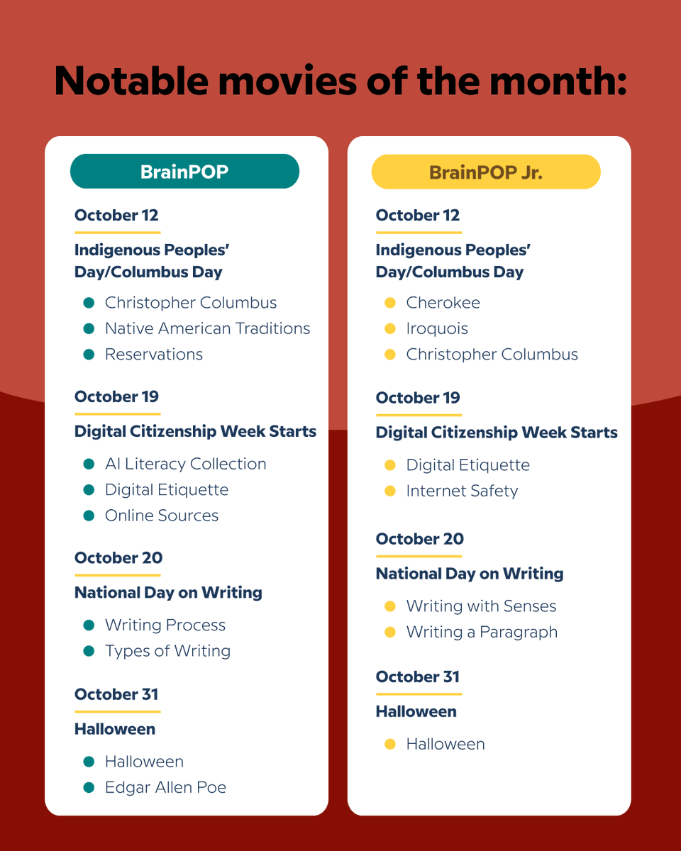 brainpop's tweet photo. Fall is here, routines are set, and there are even more movie moments to bring to your classroom 🎃 https://t.co/QOA2w7V9t4