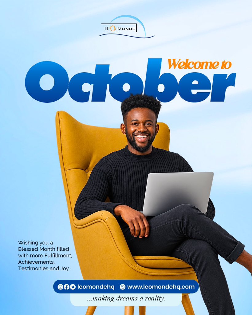 leomondeHQ's tweet photo. Welcome OCTOBER 🇳🇬
Happy Independence Day
...wishing you a Blessed Month filled with more Fulfillment, Achievements, Testimonies and Joy.
・・・
#HappyNewMonth #IndependenceMonth #IndependenceDay #Branding #LeoMonde https://t.co/6f0qMDC1aV