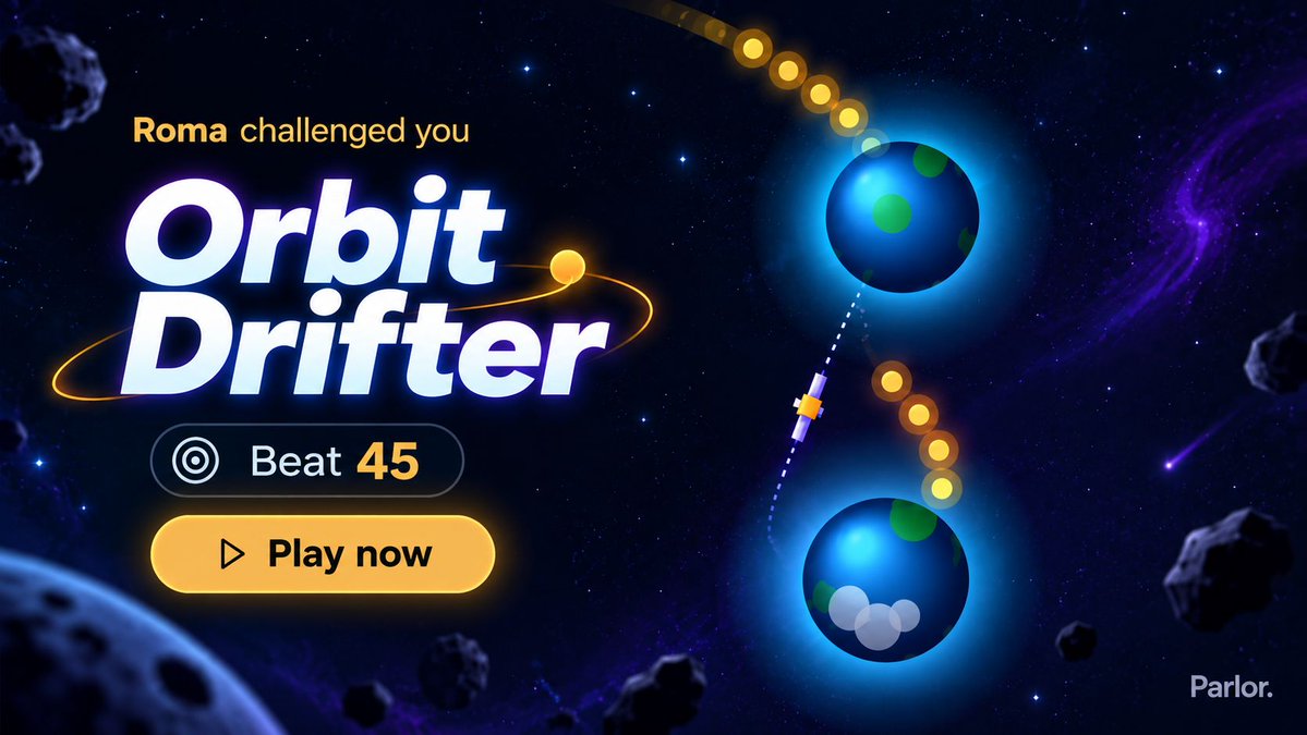 prlrgg's tweet photo. Orbit Drifter is SO good 😭🚀

Score to beat: 45

This is absolutely a “one more try” game.

Beat it and pass the challenge on 👀

https://t.co/AUncZa0VCP https://t.co/23e4toTcJT