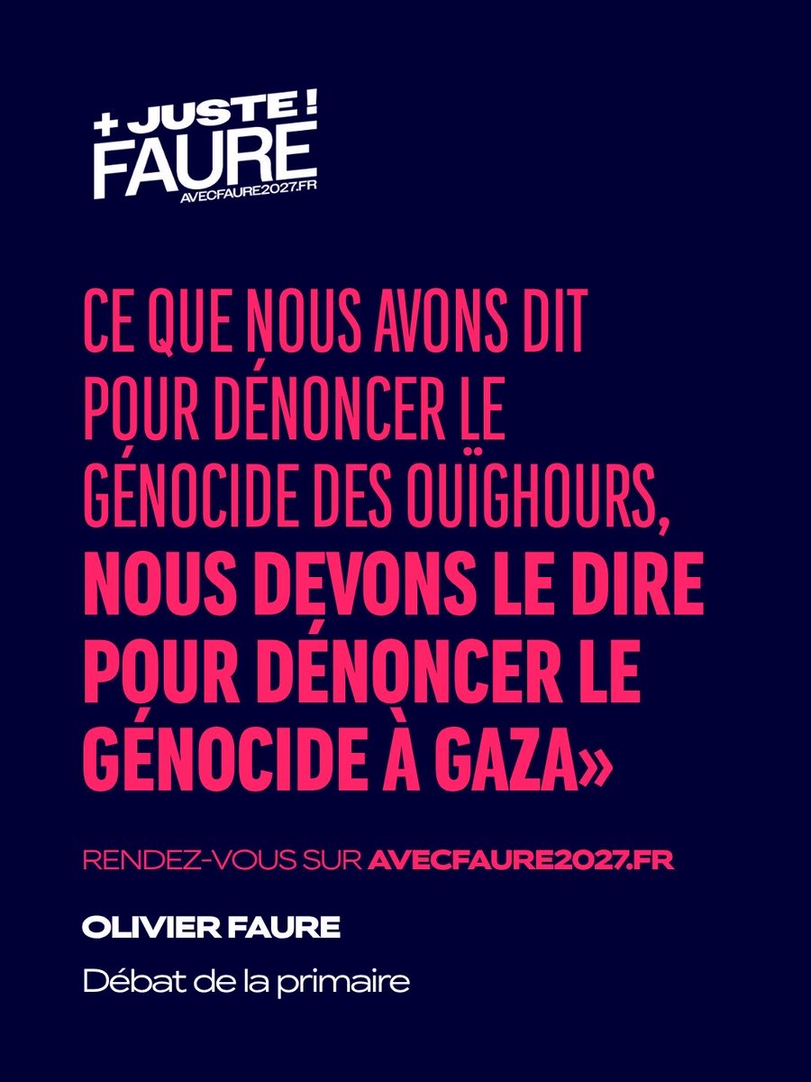 avecfaure2027's tweet photo. « Ce que nous avons dit pour dénoncer le génocide des Ouïghours, nous devons le dire pour dénoncer le génocide à Gaza. »

#AvecFaure2027

https://t.co/HN0hKuqGOH https://t.co/6rHWHNz9xJ