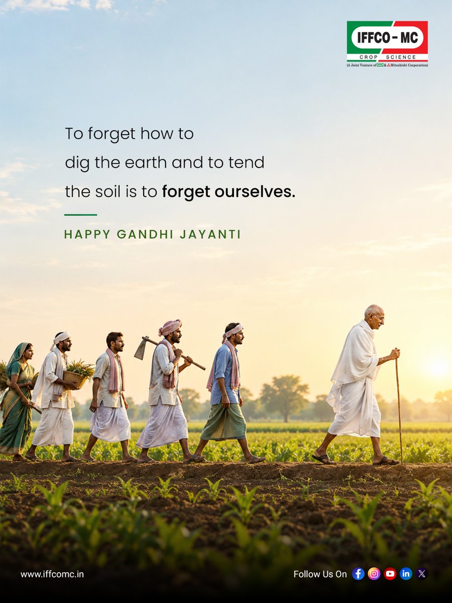 iffcomc's tweet photo. On this Gandhi Jayanti, let us embrace the values of simplicity, self-reliance and continue working towards building a more sustainable future for generations to come.

Happy Gandhi Jayanti!

#GandhiJayanti #Bapu #MahatmaGandhi #FatherOfTheNation #GandhianValues https://t.co/WZuHrBU3jb