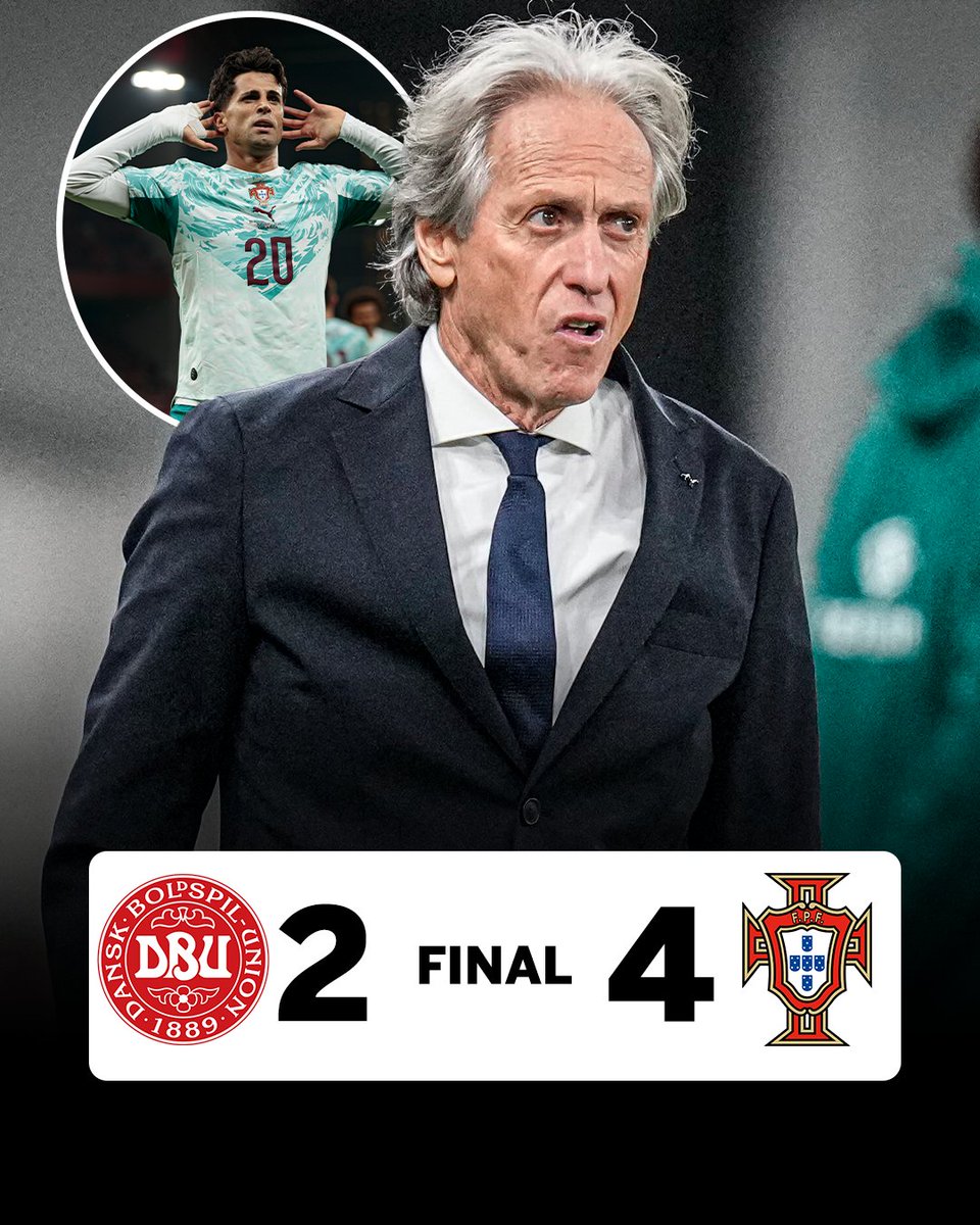 ESPNFC's tweet photo. A new era for Portuguese football begins with a 4-2 win against Denmark 🇵🇹

Goals from João Cancelo, Gonçalo Ramos, Vitinha and João Félix make the difference 👏 https://t.co/faEmY5eI1u