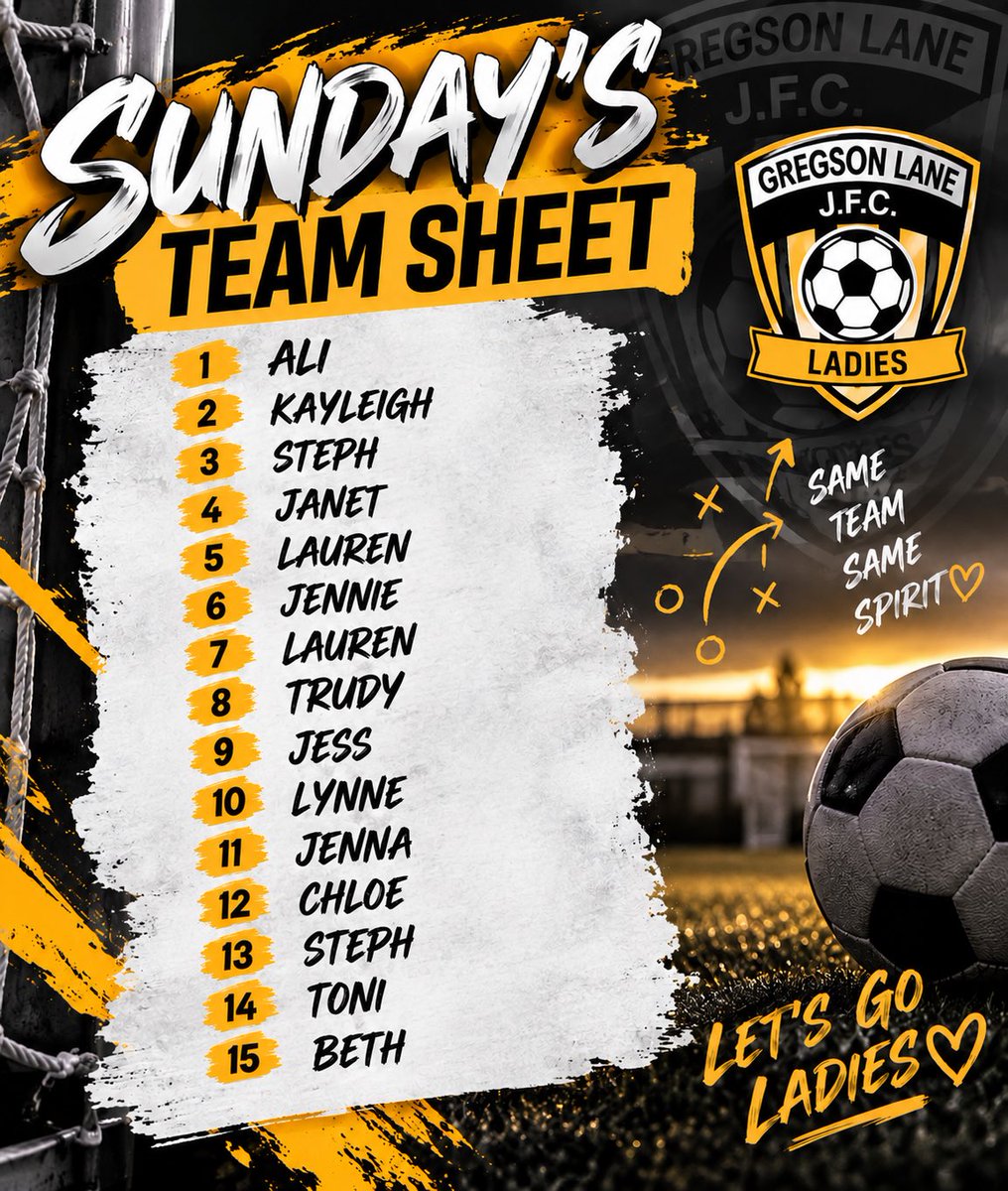 Gregsonladies26's tweet photo. Sunday’s squad is locked in ⚽️🤍🖤

15 ready to go, together as one team. Let’s get after it, ladies 💪🏻🔥

#GregsonLaneLadies #TeamSheet #WomensFootball https://t.co/lhBnG5XIDH
