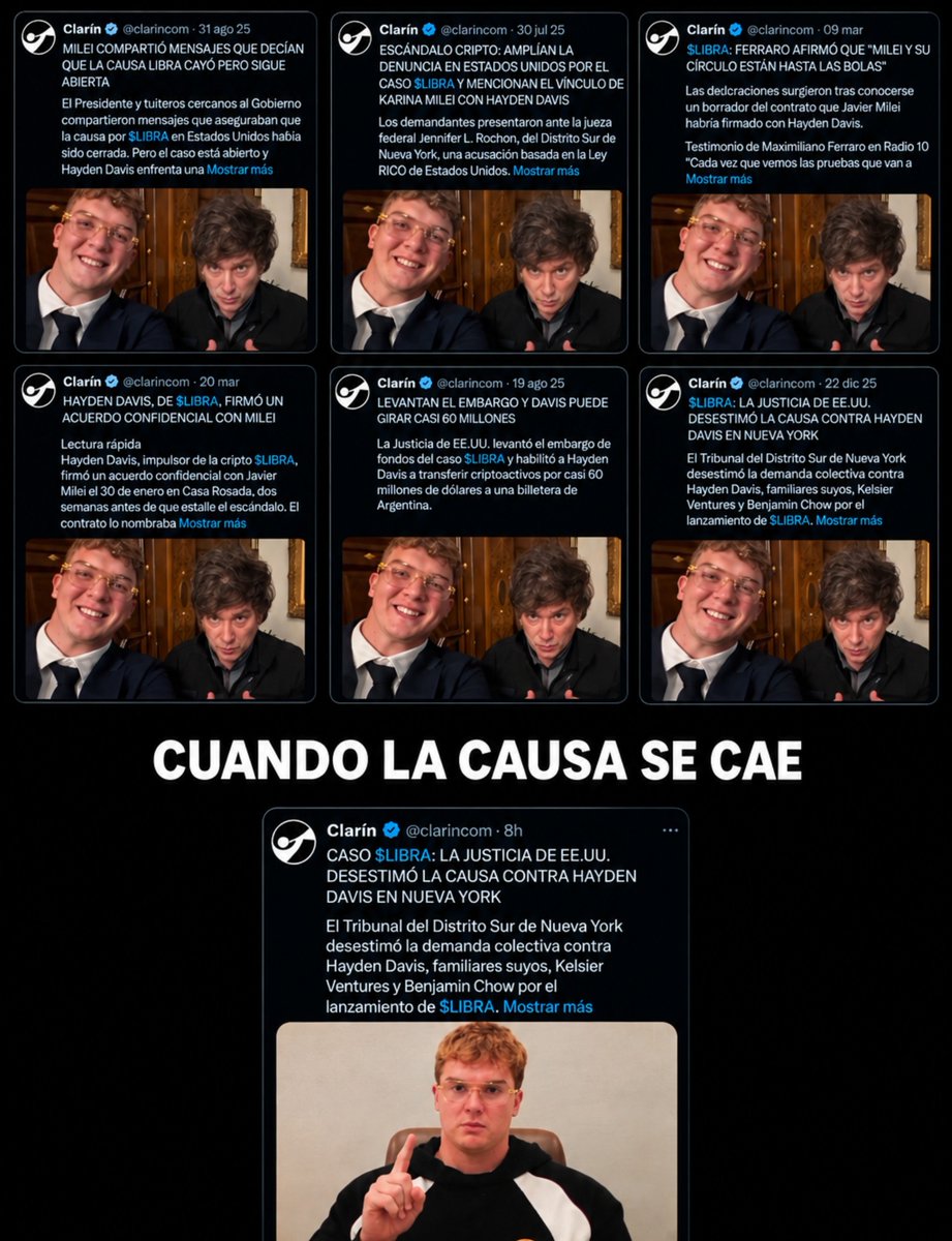 elduckpost's tweet photo. ¿Alguien me explica por qué Clarín justo dejó de poner la imagen de Milei cuando se desestimó LIBRA? 

Qué casualidad, ¿no?
Lo de Clarín ya es increíble. 💀 https://t.co/ZjZnRzm628