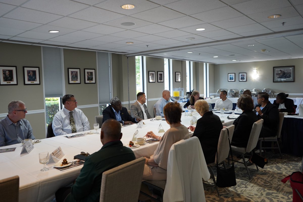 MDW_USARMY's tweet photo. Joint Base Myer-Henderson Hall hosted its inaugural Legacy Leaders Forum on Sept. 30, reuniting former garrison commanders, command sergeants major, retired Marine joint base deputies, and command spouses. Following lunch at America’s Kitchen and an installation tour visiting the Caisson Village, participants gathered at Spates Hall for an open discussion. Current leadership consulted with the returning veterans on persistent base challenges, including aging utility infrastructure, historic housing upkeep, and critical civilian hiring across the National Capital Region.

U.S. Army photos by Sgt. Christopher Smith and Jason Goselin