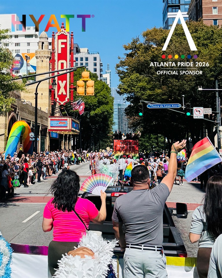 hyattatlanta's tweet photo. IT'S PRIDE MONTH IN #ATL.🌈Hyatt Hotels in Atlanta and our local HyPride colleagues are once again proud sponsors of Atlanta Pride! Wishing everyone a safe, fun, and happy Pride Month. 😀 See you at the parade! 🏳️‍🌈 #yallmeansall #stayasyouare #purposeofcare #atlcommunity https://t.co/YOeYog1VRl