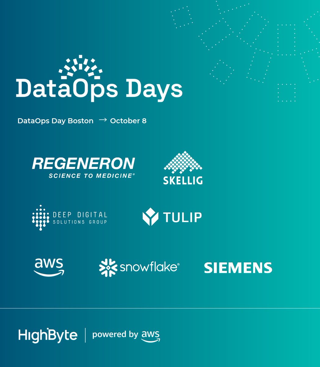 HighByteInc's tweet photo. 👋 On October 8, manufacturing leaders from @Regeneron, @awscloud, @Snowflake, @Siemens, and more are coming together for #DataOps Day Boston—a 1-day event hosted by HighByte and dedicated to the people rethinking industrial data, from architecture to governance.

🎤 Don't miss Rory Sheehan of Deep Digital Solutions Group kick off the day with a case study on bringing alarm rates at a validated pharmaceutical plant back within globally accepted limits. He'll cover the standards that guided the approach and the AI-driven use cases enabled by a stronger alarm management foundation.

Only a few seats are left, so save yours today. All ticket proceeds go to @GirlsWhoCode. 🎟️👇
https://t.co/FLvSCF2YBw