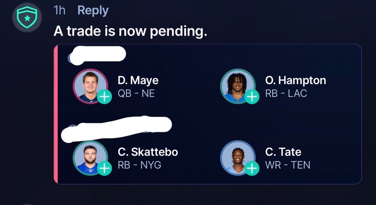 Moneyzfn's tweet photo. Rate this trade, I get Maye &amp; Hampton https://t.co/LaU1YL4oOR