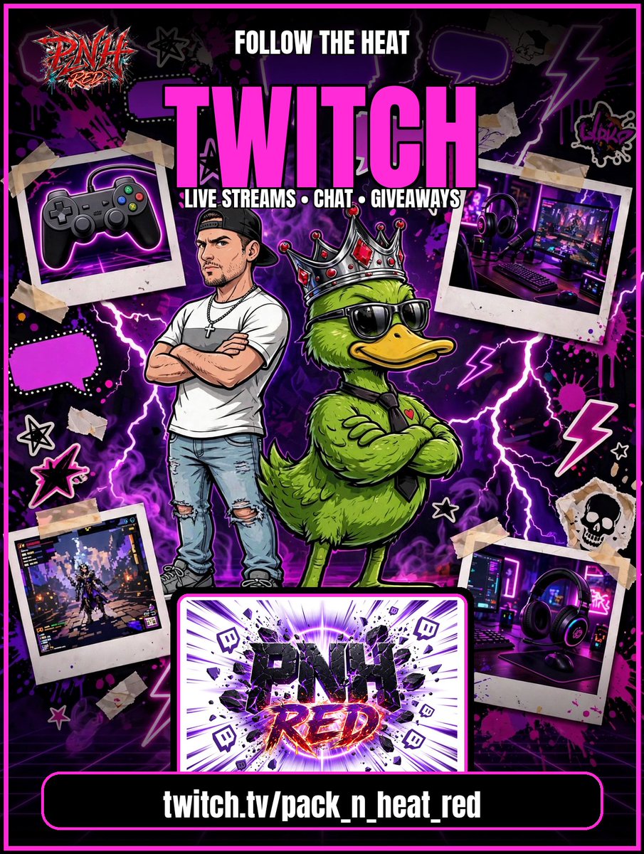 Pack_N_Heat_Red's tweet photo. THE HEAT IS ON TWITCH 🔥 Live streams, chat chaos, and giveaways — come run it up with me and the duck. See you in the chat 👑🦆 https://t.co/gzrFiZIlyq

#PackNHeat #PNHRed #TwitchStreamer #GamingCommunity #Fortnite #StreamerLife #SupportSmallStreamers https://t.co/bBHXJro3Kz