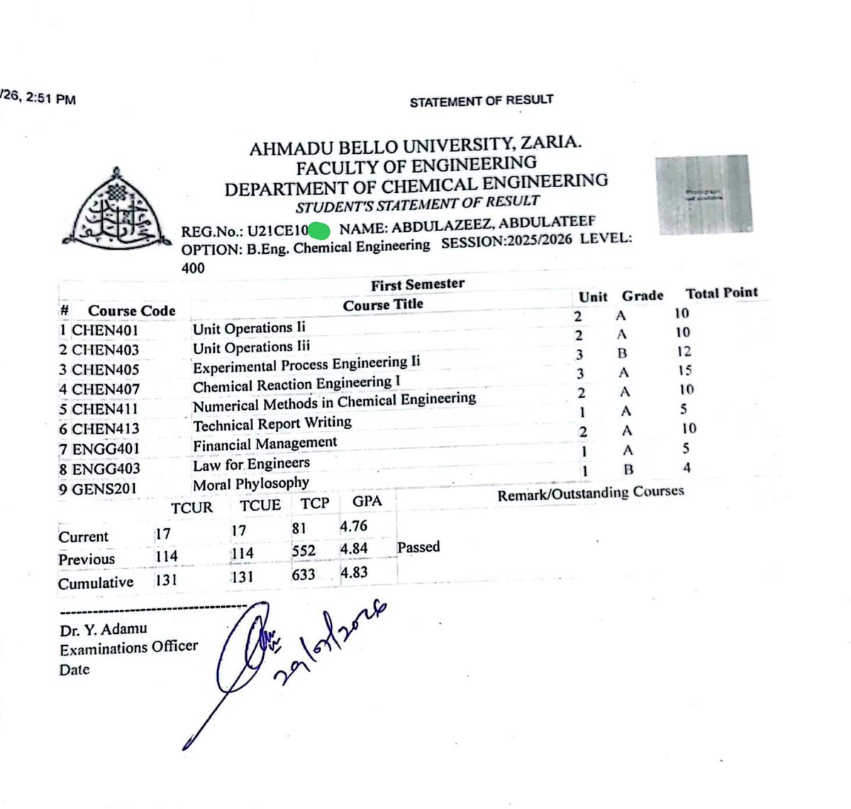 __shola__'s tweet photo. Good evening, Mr. Akin!

I am Abdulateef Abdulazeez, a 400-level student of chemical engineering at Ahmadu Bello University, Zaria.

I currently maintain a CGPA of 4.83/5.00.

I hopefully look forward to being one of the "66 recipients"! 🙏 https://t.co/GUpu4oZlbV