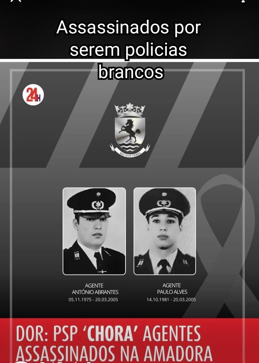 TiagoESPereira's tweet photo. @Publico Foi em 2005. Mais dois agentes assassinados por racistas pretos. Não devemos esquecer nunca. Façam também um especial sobre mais estes dois heróis que morreram por nada.
Morreram porque eram brancos e policias. https://t.co/jh0EuxpBO3