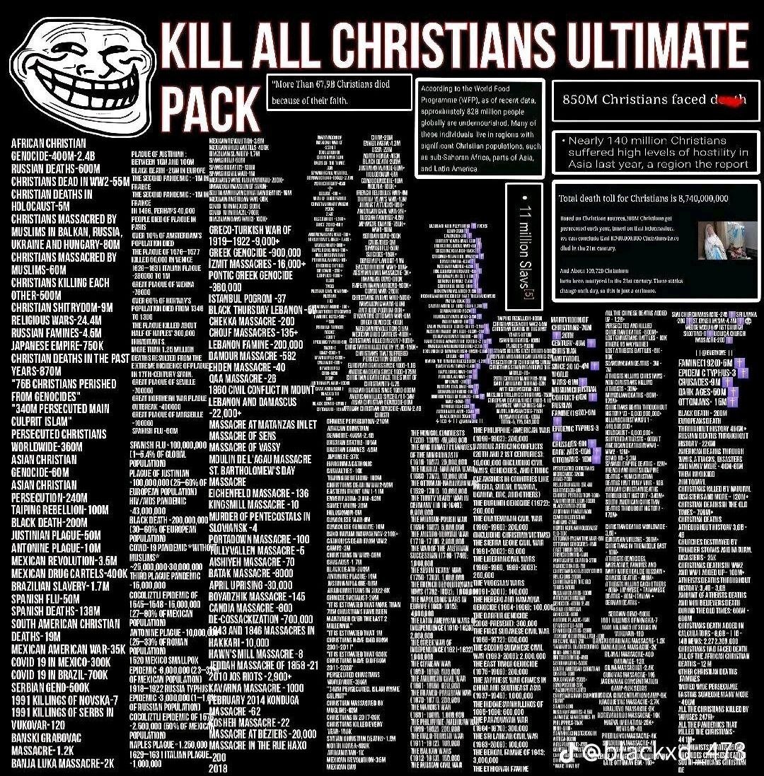 ClickHilary's tweet photo. @Isaac1571073125 @thanaomorphose I don't give a shit so here's gazillion christcock death https://t.co/8trO2t6H8G