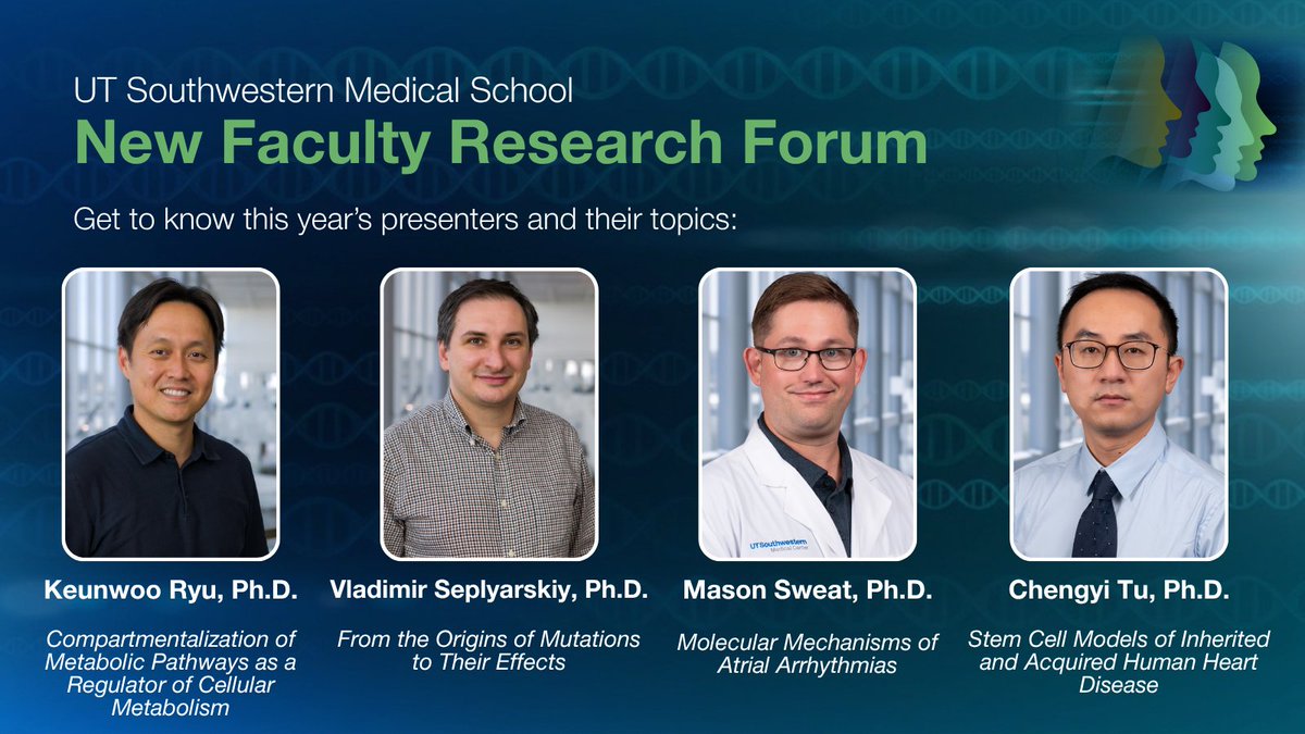 UTSWScience's tweet photo. Meet 17 new faculty members advancing discovery at the 2026 New Faculty Research Forum. Connect with the #UTSW research community, explore innovative work, and view this year’s lineup: https://t.co/PLiwp9qz3a #NFRF2025 https://t.co/MyHgoGgLjH