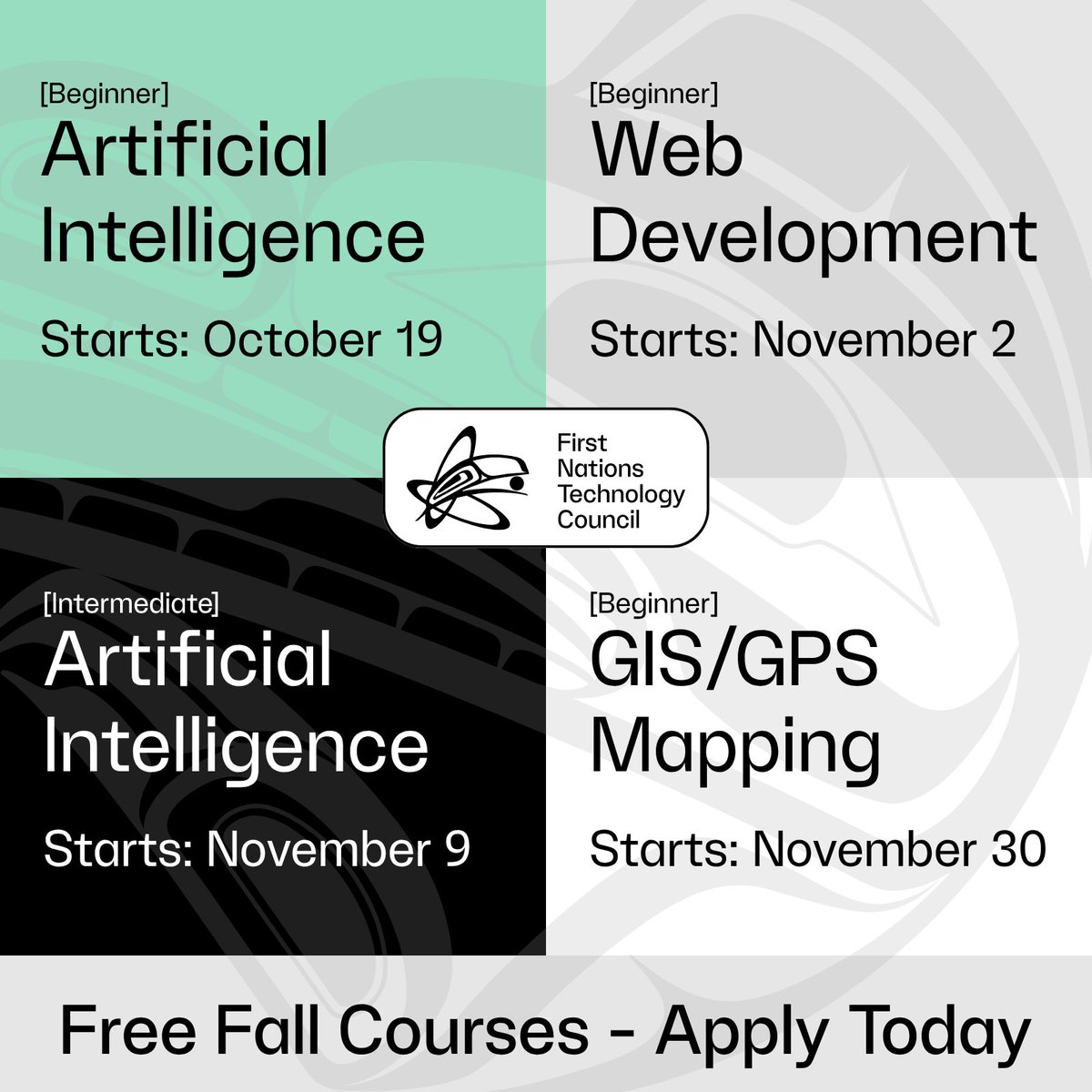 FN_TechCouncil's tweet photo. Looking to build new digital skills this fall?

Learn more about our upcoming live, online courses: https://t.co/wJT0XjPFj2

We also offer Pathways to AI, a self-paced learning opportunity for anyone interested in exploring artificial intelligence:
https://t.co/jil7UHRLNo https://t.co/LB3q3qzRQS
