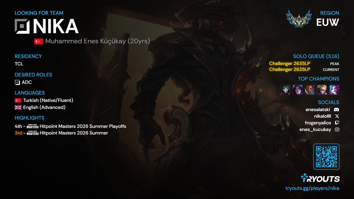 nikalollll's tweet photo. Hello everyone, I am LFT and looking for offers for the upcoming splits You can contact me through my DM's or  @CyrilBerges 
Discord: enesalatski 

RTs are appreciated. https://t.co/16Vs9Is9VQ