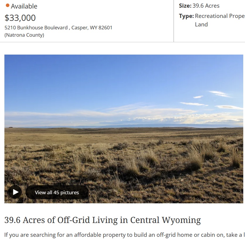 TheMattViera's tweet photo. What's stopping you from buying 39.6 acres in Wyoming and going off-grid? https://t.co/syiGZlhnGK