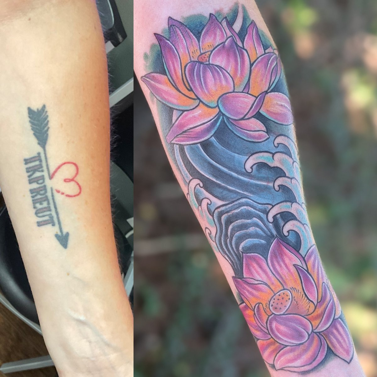 tattoomike454's tweet photo. Lotus cover-up. 
#lotus #flowers #feminine #coverup #tattoo #tattoos #tattooartist #northcarolina https://t.co/DyX36zvIsf