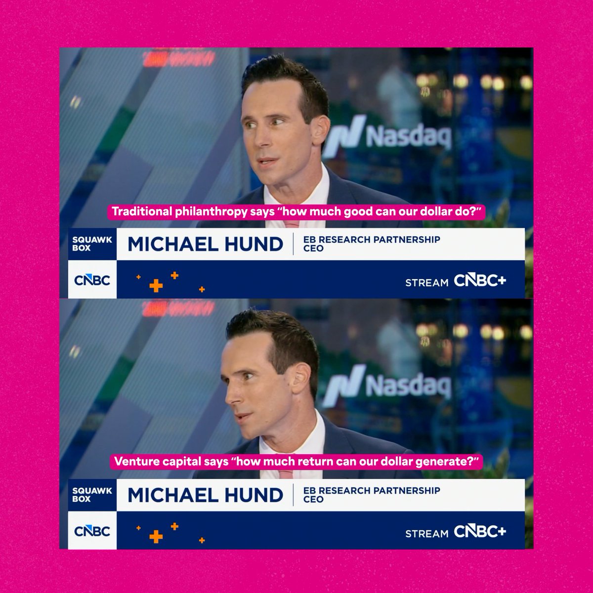 EBResearch's tweet photo. One dollar, working again and again to move science forward.

On @SquawkCNBC, EBRP CEO and Rare Ventures Co-Founder Michael Hund shared how Venture Philanthropy can help promising research advance while creating the potential to reinvest returns into future breakthroughs.

Thank you @BeckyQuick  and @andrewrsorkin  for making space for the conversation and helping bring greater visibility to EB and rare disease research.

🦋 Watch more from the conversation and explore the latest EBRP news and coverage in the Press section at https://t.co/MtNfibuQzM