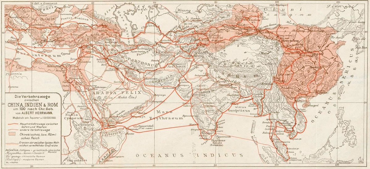simongerman600's tweet photo. This journal article on ancient trade networks connecting Roman and Asian empires features a cool map showing the trade routes between China and Rome.  I love history maps like that! Source: https://t.co/aVjwTT4AEW https://t.co/Gvimxmtaud