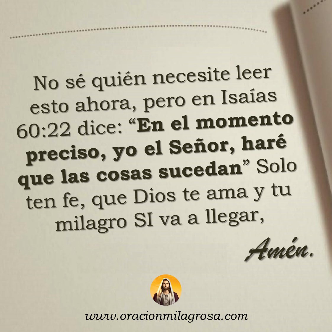 oracion_milagro's tweet photo. Dios conoce cada deseo de tu corazón y sabe cuánto anhelas ver tus sueños hechos realidad; Confía en Su bondad, sigue avanzando con fe y prepárate para recibir grandes bendiciones.

Lo que hoy pones en Sus manos se convierte en una oportunidad para vivir un mañana lleno de paz, abundancia y alegría 🙏