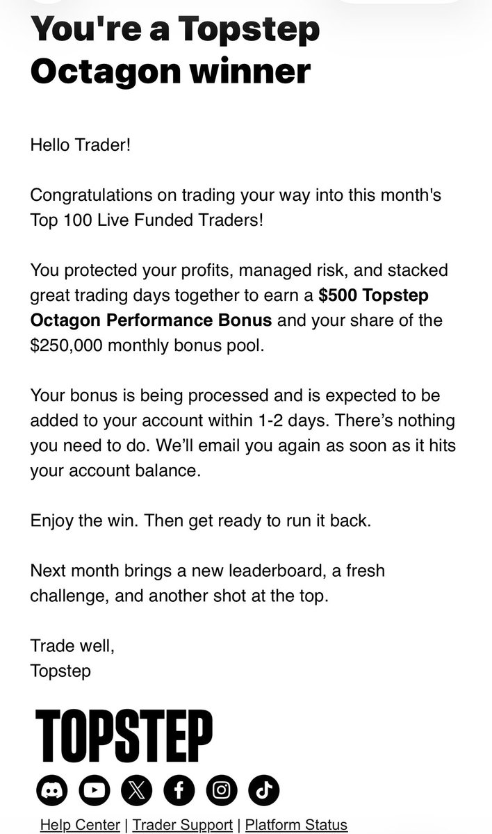 TopstepGal's tweet photo. It’s official 🎉🥳🎉. I won first place in the Topstep Octagon Streak. Thank you @Topstep and @MichaelPatak  for the opportunity to trade a Live account and participate in the Octagon. https://t.co/iAqSimdx2M