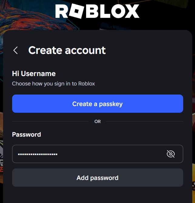 RBLXDaily_'s tweet photo. Roblox automatically prompts you to create a passkey when creating a new account.

Source: @RoUtilityNews. https://t.co/0kkpTBXP0o