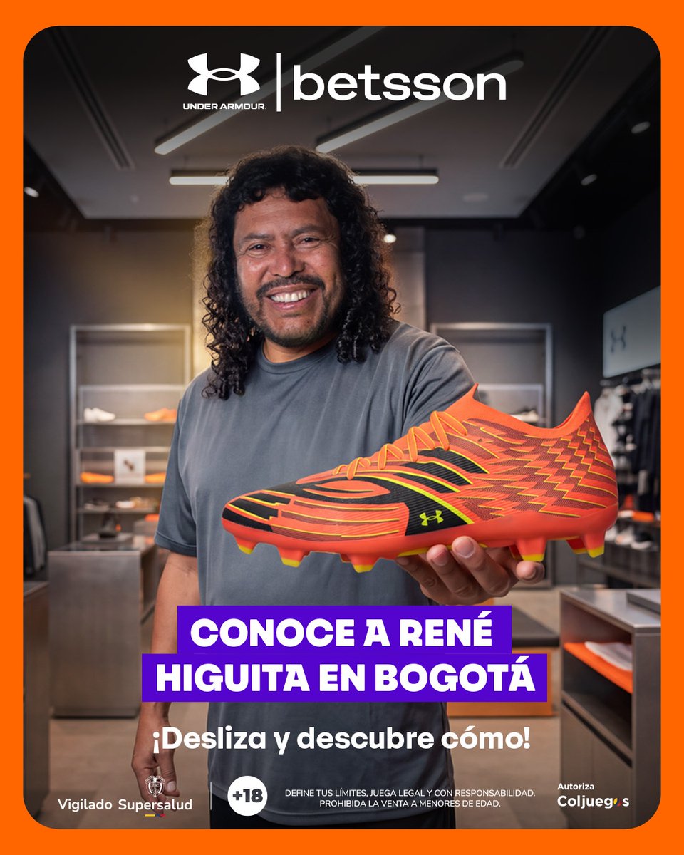 BetssonCo's tweet photo. ¿Quieres conocer al Loco? 👀 @higuitarene

✅ Regístrate en Betsson, compra $200.000 o más en Under Armour. Autógrafos, fotos, dtos ¡y más! 

📍 Under Armour Cra. 14 #82-40, Bogotá | 🗓️ 15 de octubre | ⏰ [05:00 PM]

- Aplican TyC
-+Info en “Promociones” en Betsson. https://t.co/6uHFH9Ok1n
