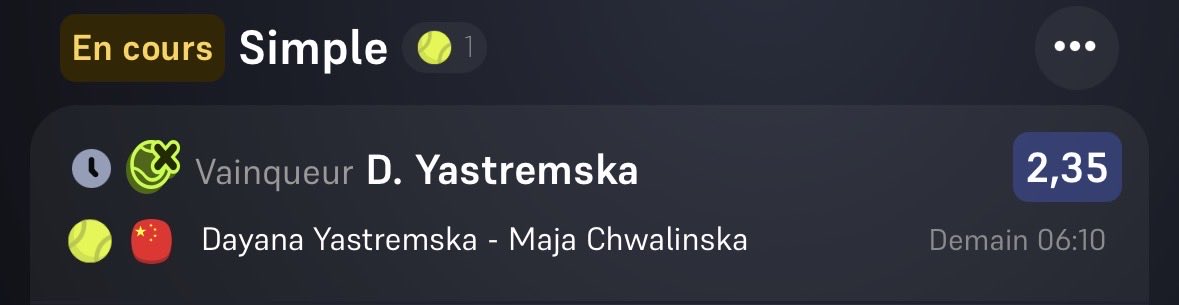 bzpronoss's tweet photo. 🎾 NOUVEAU FORMAT TENNIS 🎾 :
- SAFE DARDERI 🇮🇹 @1,68
- SEMI-SAFE MUNAR 🇪🇸 + KUDERMETOVA UN SET 🇺🇿 @2,31
- FUN YASTREMSKA 🇺🇦 @2,35
en espérant que ça vous plaise, like et rt pour le soutien ❤️&🔁, début demain 4h00!
#Teamprono #prono #tennis https://t.co/WUs25BFwA3