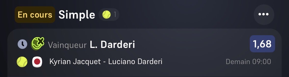 bzpronoss's tweet photo. 🎾 NOUVEAU FORMAT TENNIS 🎾 :
- SAFE DARDERI 🇮🇹 @1,68
- SEMI-SAFE MUNAR 🇪🇸 + KUDERMETOVA UN SET 🇺🇿 @2,31
- FUN YASTREMSKA 🇺🇦 @2,35
en espérant que ça vous plaise, like et rt pour le soutien ❤️&🔁, début demain 4h00!
#Teamprono #prono #tennis https://t.co/WUs25BFwA3