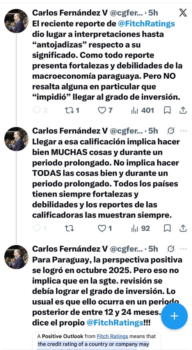 delpynews's tweet photo. ▶️ APARECIÓ EL FANTASMA DE ITAIPÚ | 👻🙈🙊🙉

Carlos Fernández Valdovinos, el exministro de Economía y luego premiado como consejero de Itaipú, apareció hoy para hablar de los exitosos resultados de su desastrosa administración.

🔥Endeudados, mentidos, con sobrecostos e hipotecados por su irresponsable y mentirosa administración, no debemos quedar callados y menos aún pecar de indiferentes.

📌 Valdovinos cuestionó en sus redes el último informe de Fitch. Afirmó que la calificadora no resaltó una debilidad en particular que haya impedido alcanzar el grado de inversión.

👉 Fitch ratificó a Paraguay en BB+ con perspectiva positiva, todavía un escalón por debajo del grado de inversión. El informe destacó el crecimiento y la baja deuda, pero también volvió a señalar atrasos del Estado, una reducida base de ingresos y debilidades institucionales y en la gestión de las finanzas públicas.