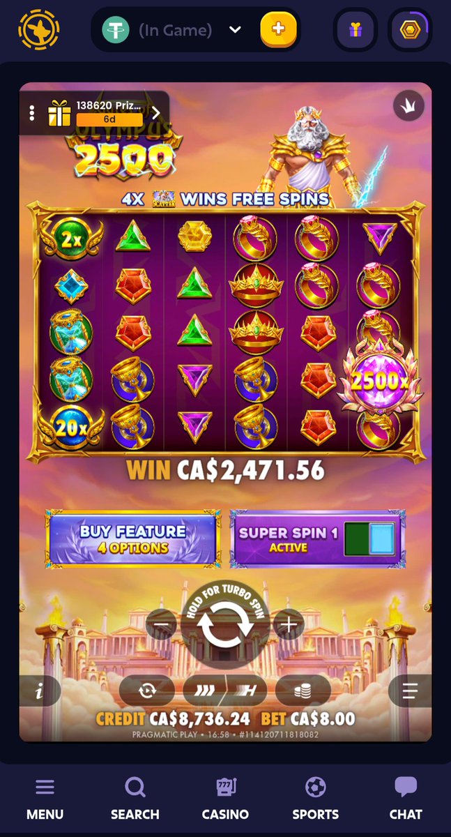 TheMatBets's tweet photo. I just hit 2500X on the new Gates of Olympus 2500 on a feature spin.. 🔥😎

@PragmaticPlay @Roobet https://t.co/wuiC7rlzo6
