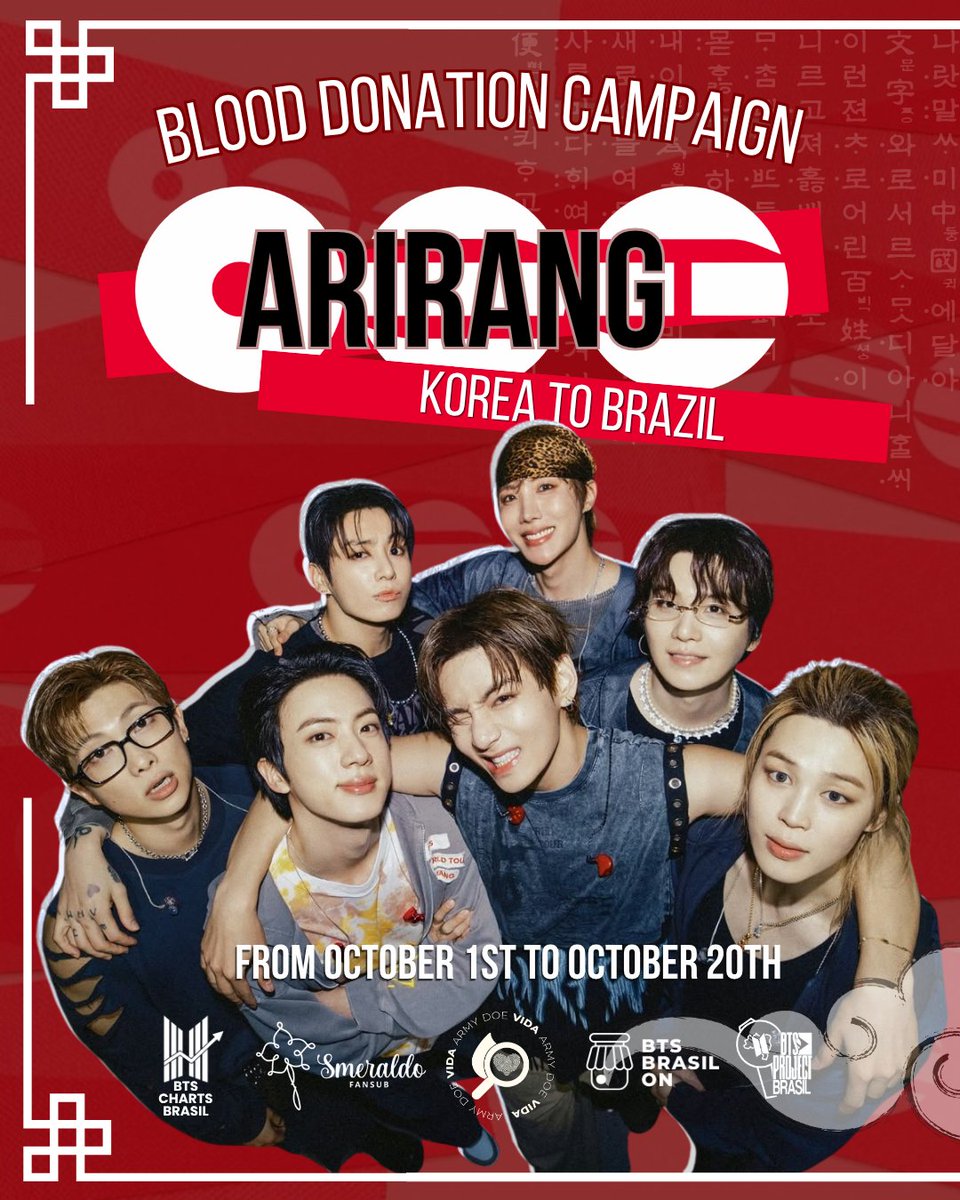 armydoevida's tweet photo. PORTUGUÊS / ENGLISH / 한국어 / ENPAÑOL

Campanha de Doação de Sangue: ARIRANG: KOREA TO BRAZIL

Blood Donation Campaign: ARIRANG: KOREA TO BRAZIL

헌혈 캠페인: ARIRANG: KOREA TO BRAZIL

Campaña de Donación de Sangre: ARIRANG: KOREA TO BRAZIL https://t.co/JJFmT61IAb