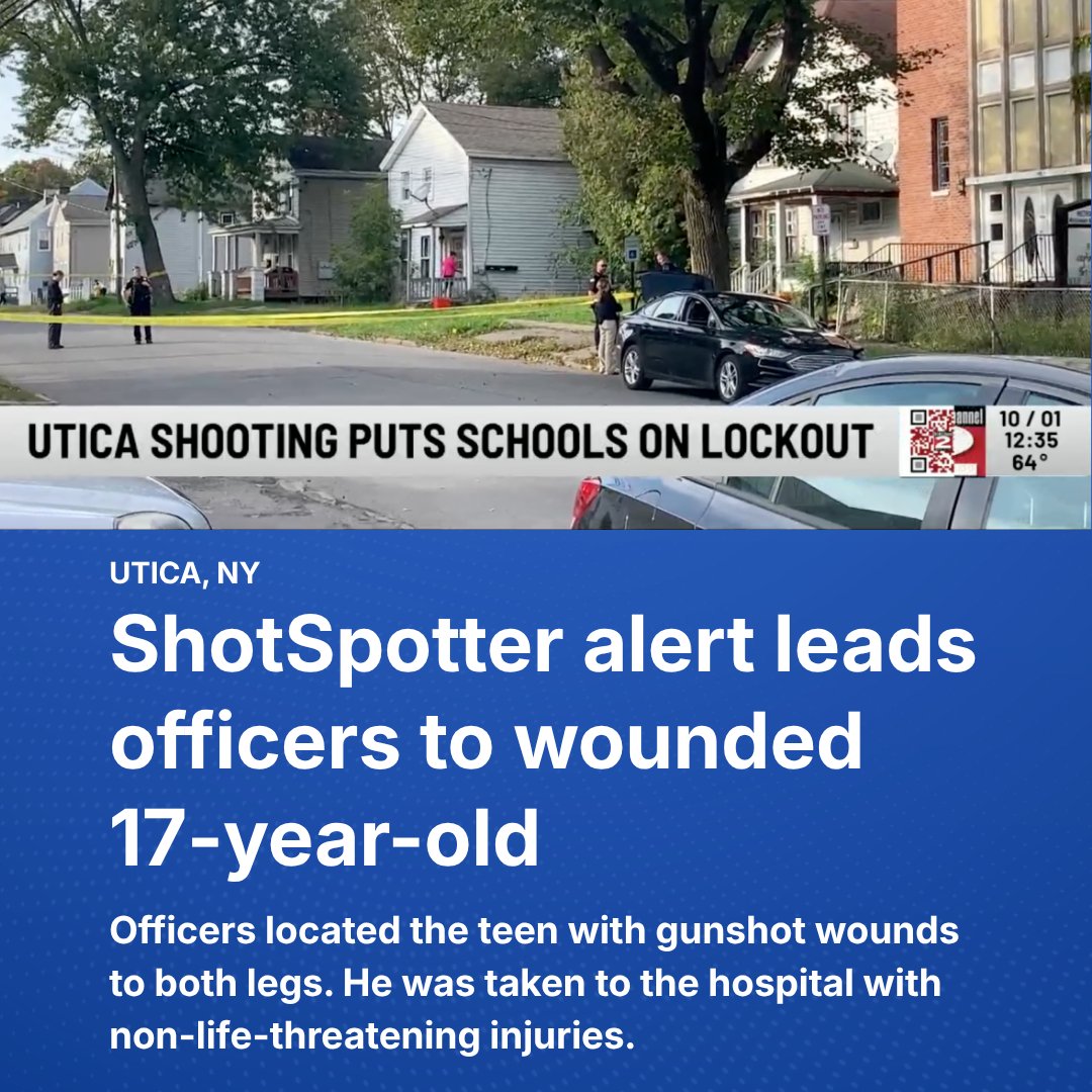 soundthinking_'s tweet photo. A ShotSpotter alert brought Utica Police to Court Street, where officers located a 17-year-old with gunshot wounds to both legs. 

The teen was taken to the hospital with non-life-threatening injuries.

 👉 https://t.co/oYpCH3Jx12 https://t.co/a3M5jGqOrq