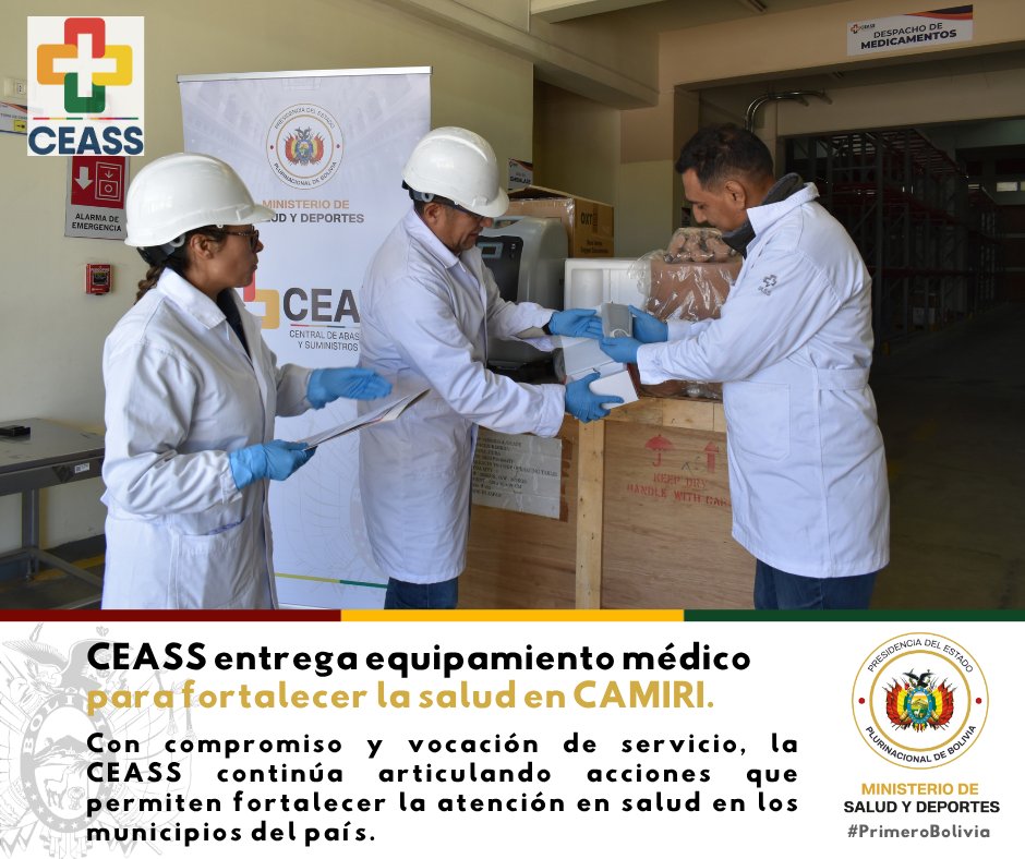 CeassBolivia's tweet photo. CEASS LLEVA EQUIPAMIENTO MÉDICO A CAMIRI PARA FORTALECER LA ATENCIÓN EN SALUD

🤝Con estas acciones, la CEASS reafirma su compromiso de contribuir al fortalecimiento de los servicios de salud, llegando con apoyo y soluciones a los municipios del país. https://t.co/mbXzzciohz