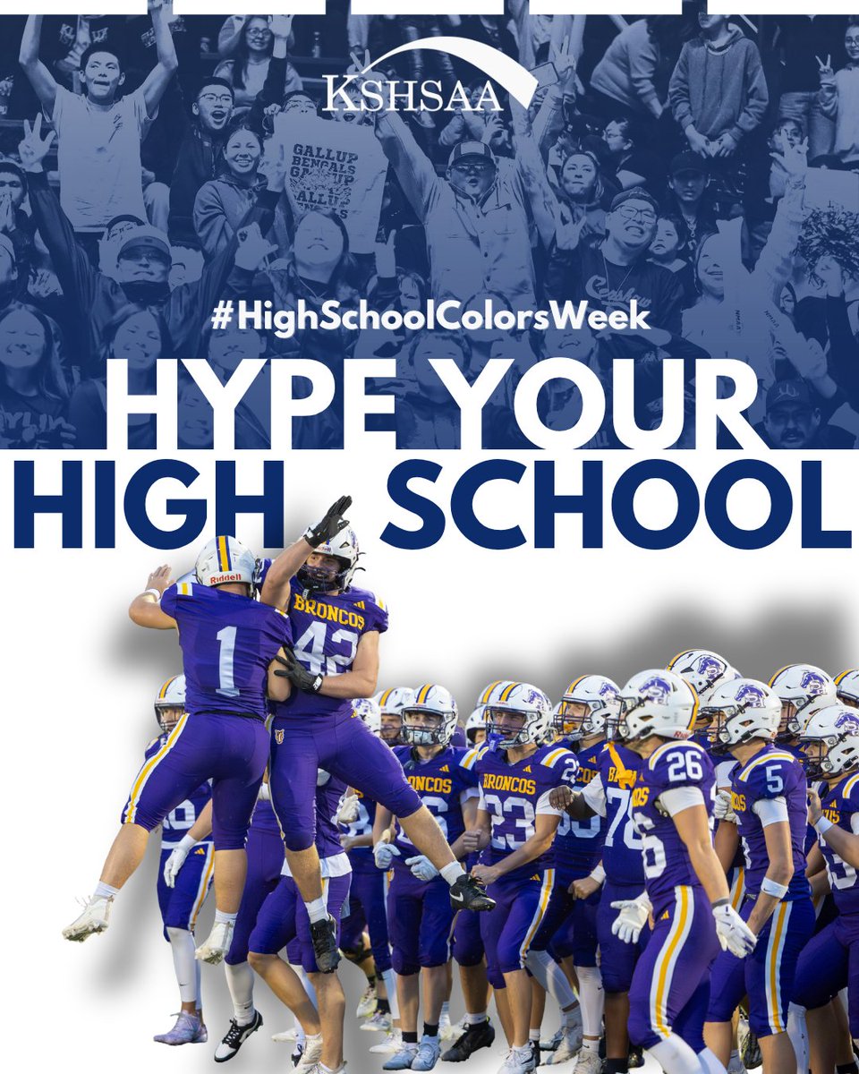 KSHSAA's tweet photo. It’s time to show your colors!

Celebrate national #HighSchoolColorsWeek this Friday, October 2, by wearing your school colors and showing off your school pride!

Take a photo, share it, and use #HighSchoolColorsWeek so we can celebrate school communities across the state! https://t.co/7CQKH1DV9F
