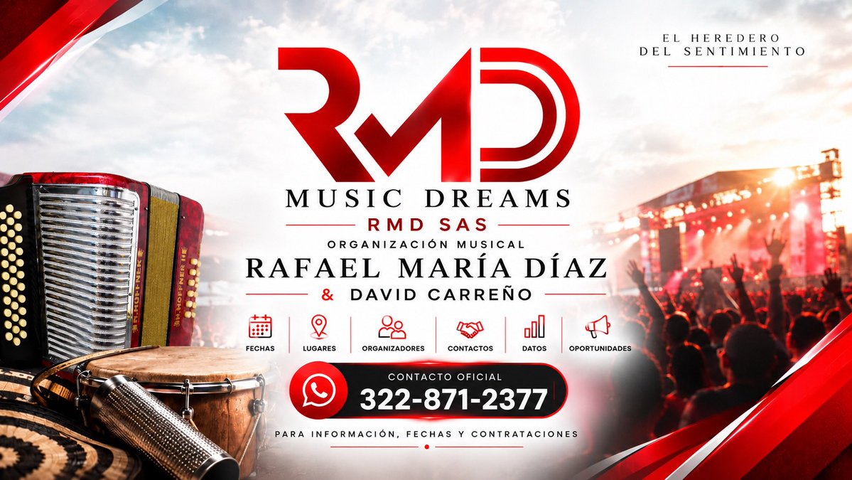 rafaelmariadiaz's tweet photo. Organización Musical 
RAFAEL MARÍA DÍAZ &amp; DAVID CARREÑO. 

•Contacto Oficial: 📲322-871-2377
MUSIC DREAMS RMD SAS https://t.co/98uAJ5fvJz