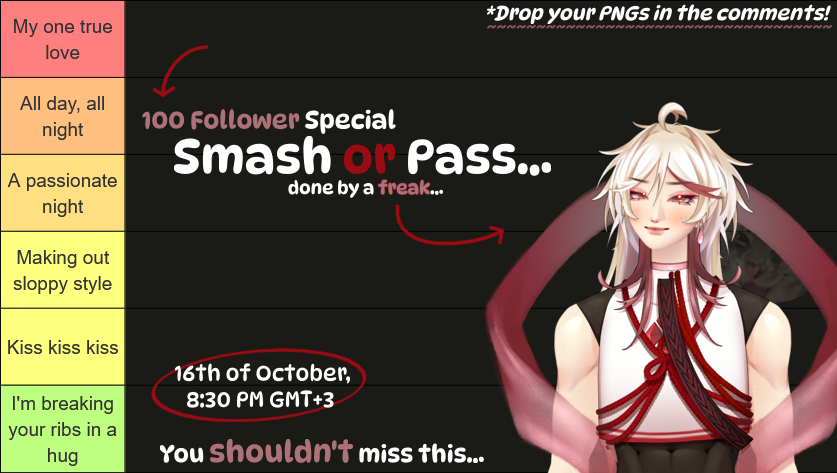 koshakuVT's tweet photo. Greetings everyone!

I reached 100 followers on Twitch the other day and I did say I'll do a smash or pass (without any passes, I appreciate every beauty) on a stream!

Drop your PNGs below and let me see your gorgeous models! No NSFW please, I want to be able to stream this😭 https://t.co/xMJSlPea0g