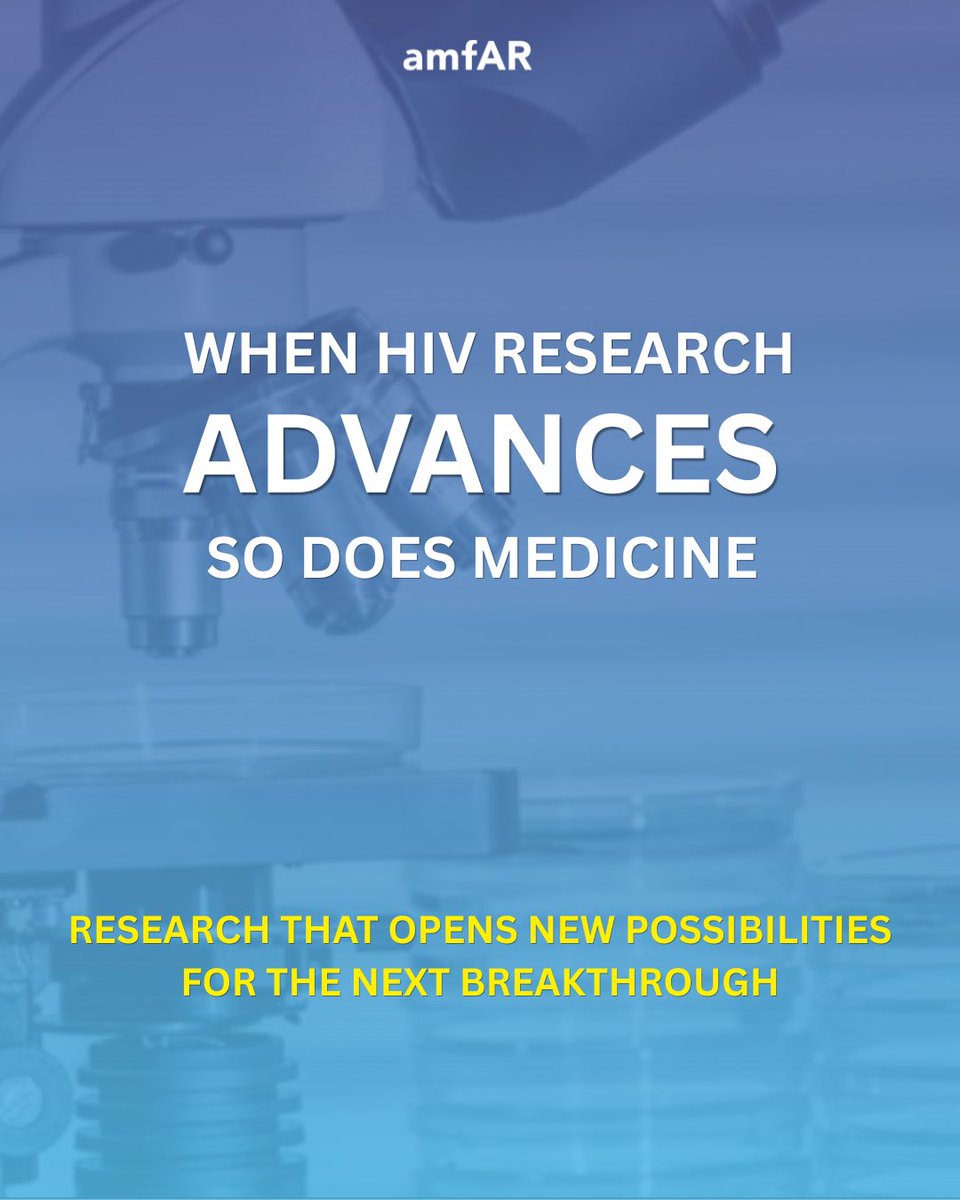 amfAR's tweet photo. HIV research doesn’t stop at HIV.

Discoveries made through amfAR funded HIV/AIDS research have helped advance science across areas like cancer, hepatitis, COVID-19, and other medical breakthroughs.

Learn more: https://t.co/zZlzXcRgoU https://t.co/9YyteU9upe