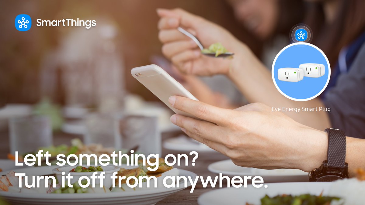 smartthings's tweet photo. On your way to dinner and suddenly wonder if you left the iron on? With the @meet_eve Eve Energy Smart Plug attached to #SmartThings, open the app and tap to switch it off. Shop now: https://t.co/saEmmdqI5Z https://t.co/JYREfWGrlW