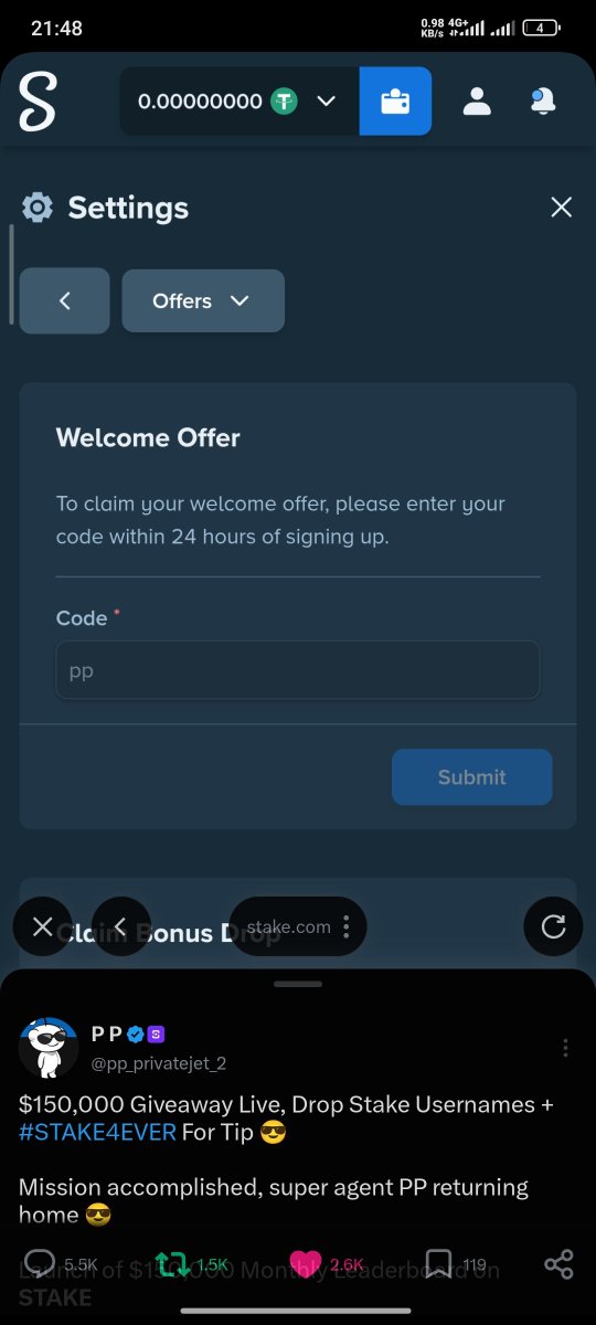 0xdaveweb3's tweet photo. Hi 
@pp_privatejet_2
 
I just signed up to stake using your code "PP" 

My username is CTlovesPP 

All proofs attached 

Would really love a win to start my October 

#STAKE4EVER https://t.co/TURTQtierk