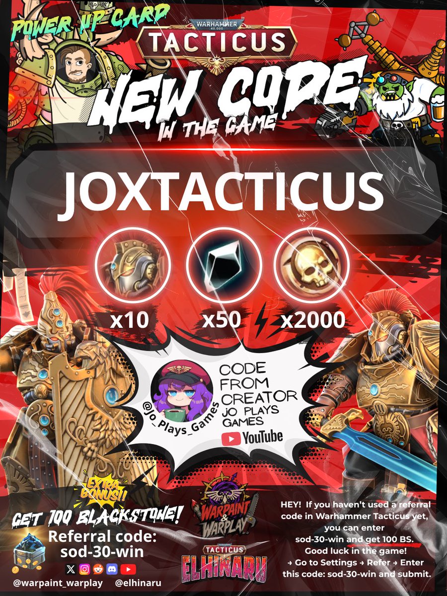elhinaru's tweet photo. New Code (1 October 2026) Warhammer 40000 Tacticus. Power up Card. https://t.co/cV97QdMcq4