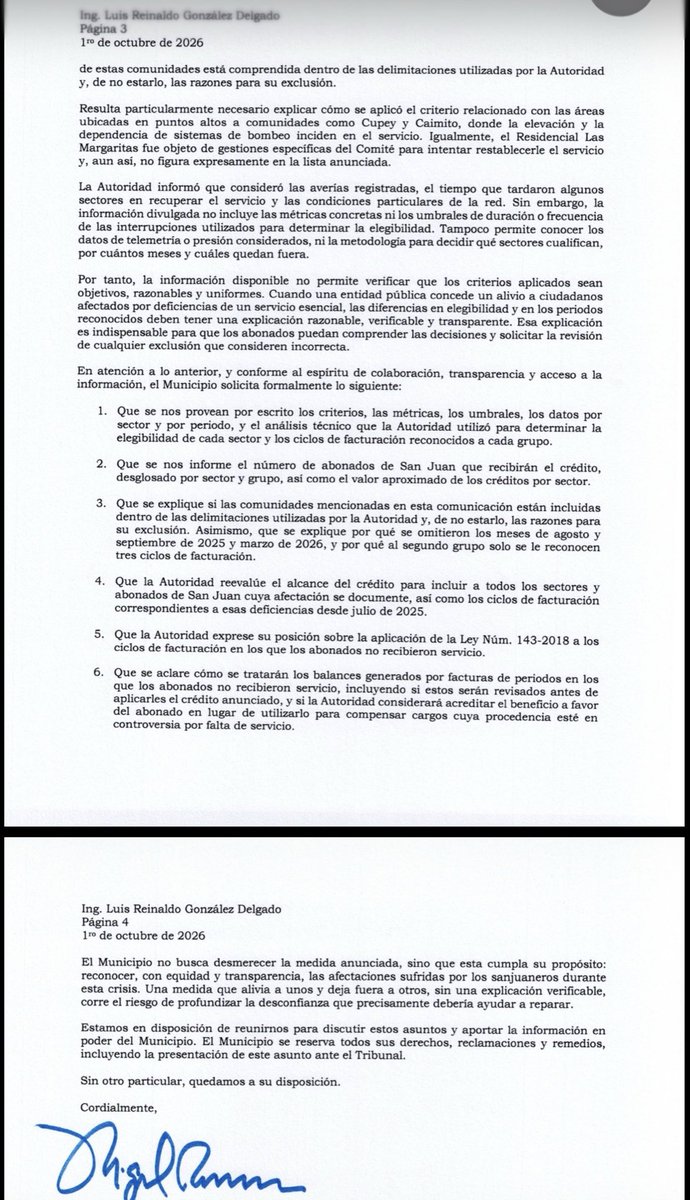 MillyMendezpr's tweet photo. San Juan exige a la AAA ampliar créditos por falta de agua y cuestiona que deje fuera comunidades afectadas.
Según Miguel Romero, el crédito anunciado por la AAA no cubre toda la crisis de agua que han sufrido los residentes, y le exige a la Autoridad que explique sus criterios. https://t.co/7wy5v5in4i