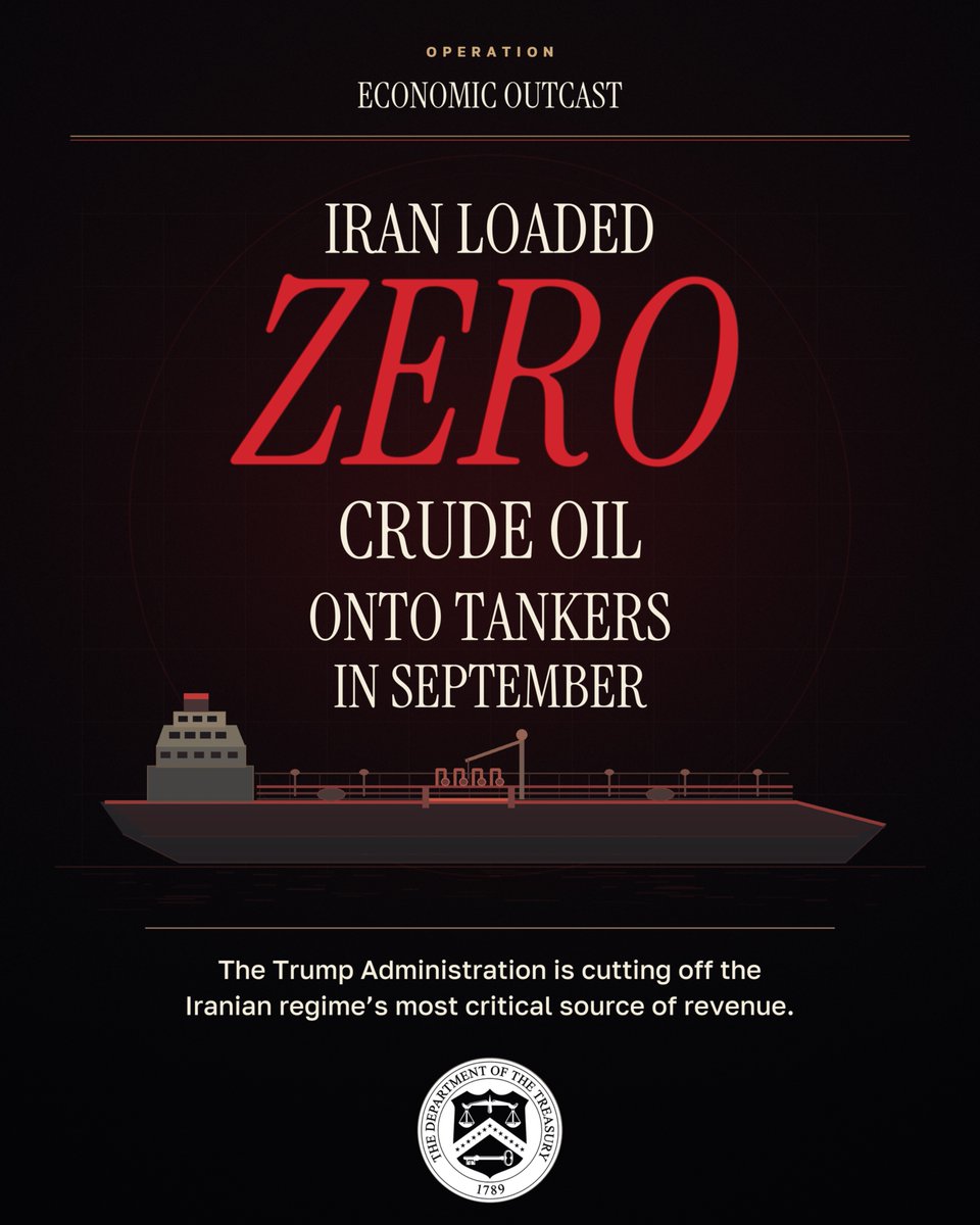 c14english's tweet photo. 🚨🇺🇸🇮🇷 Iran loaded ZERO crude oil onto tankers in September - US Treasury Secretary https://t.co/7Bo1GTLReJ