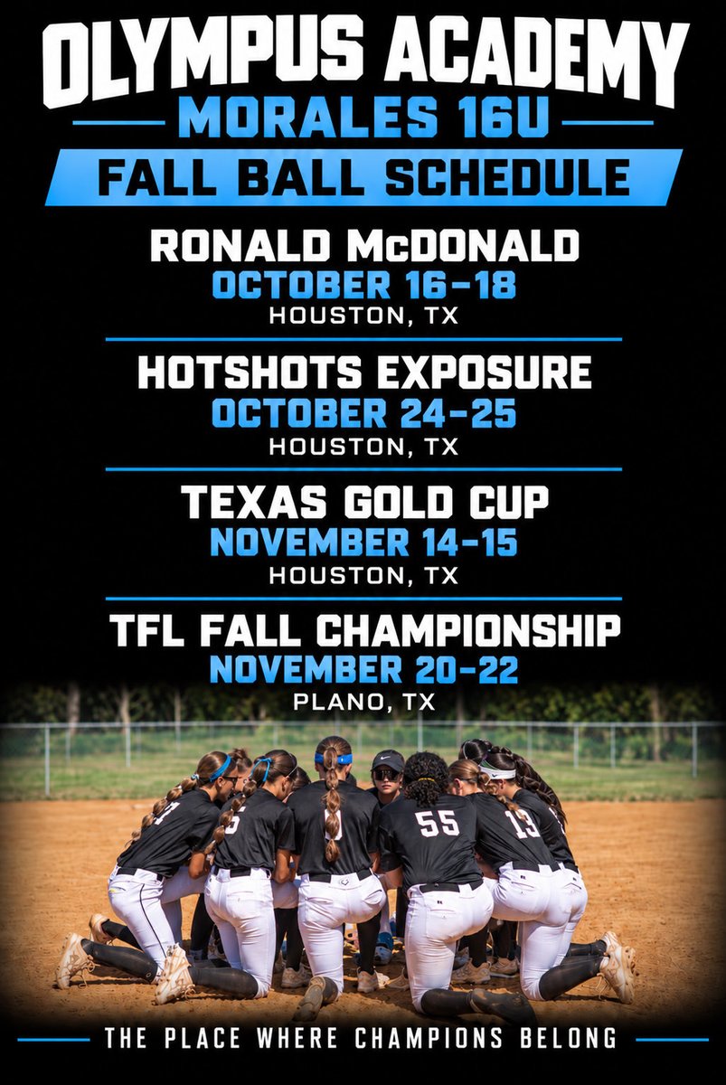 deliyahsoftbal's tweet photo. Olympus Academy morales 16 U updated fall ball schedule come watch us play showcase what we got and win. Let’s go olympus https://t.co/y9zHZthIF3