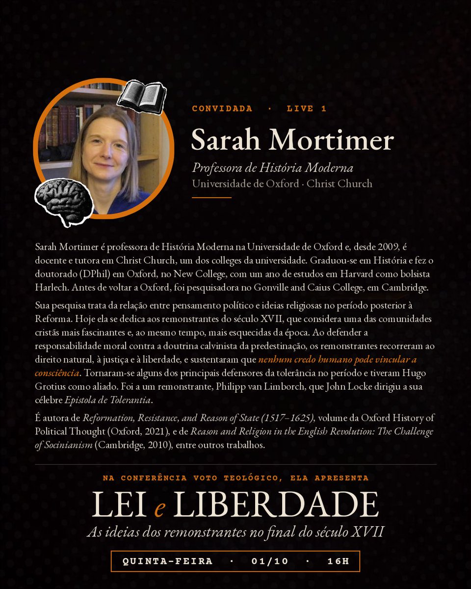 penthecostaal's tweet photo. Hoje aconteceu a primeira live de uma conferência idealizada pelo @guilhermean10 

A primeira convidada foi Sarah Mortimer, simplesmente professora em Oxford. Gostei muito dela e da síntese do pensamento Remonstrante que ela trouxe.

O próximo convidado vai ser o @matheusnobrga https://t.co/EWNqaM90MM