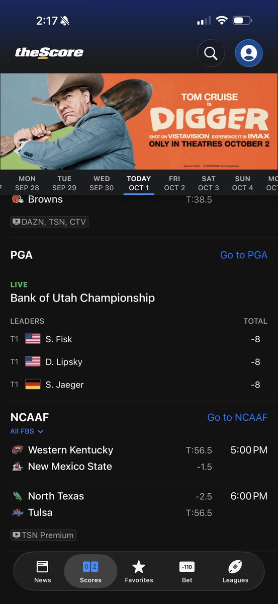 theaarondouglas's tweet photo. Hello @theScore 

So I opened your app to check the golf and I find the main page showing one thing and the click through PGA page showing something else. 
Why do you leave the Canadian off the main page? 
Isn’t he in first like the other 3?

Aren’t you a Canadian company? https://t.co/NdS2DLFuEN