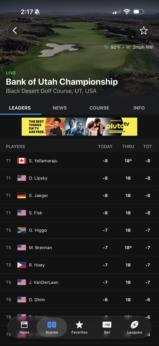 theaarondouglas's tweet photo. Hello @theScore 

So I opened your app to check the golf and I find the main page showing one thing and the click through PGA page showing something else. 
Why do you leave the Canadian off the main page? 
Isn’t he in first like the other 3?

Aren’t you a Canadian company? https://t.co/NdS2DLFuEN