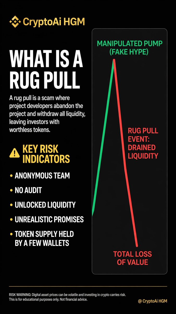 99cryptoAi's tweet photo. What is a Rug Pull? 🚨
 
DYOR isn't a meme, it's survival. Stay safe out there.

#CryptoAiHGM #RugPull #CryptoEducation #Web3 #DYOR #CryptoSafety #DeFi https://t.co/xiLJmAAVXy