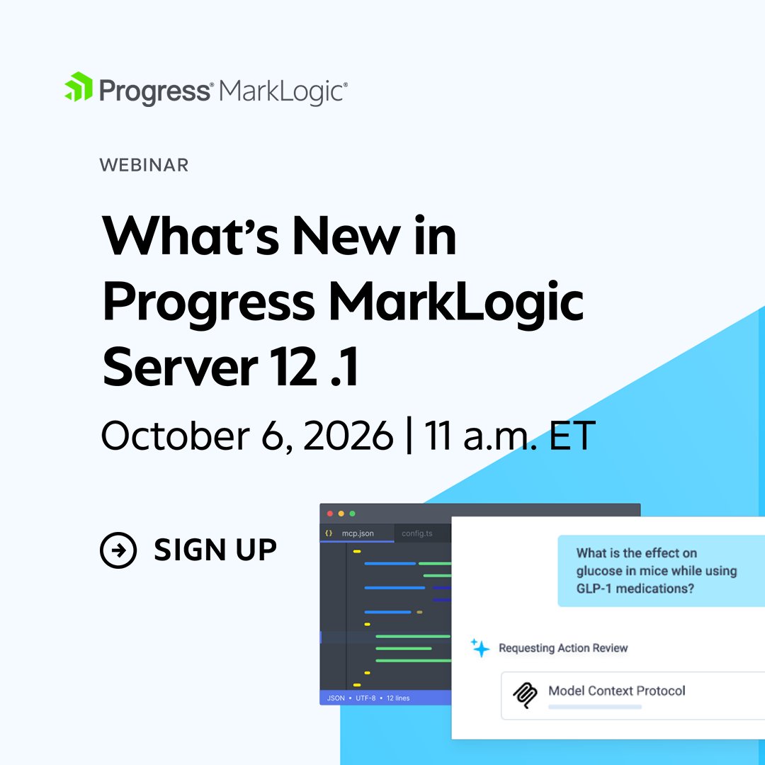 PDataPlatform's tweet photo. Want to see how the new MarkLogic MCP Server works?
Sign up for the release webinar >> https://t.co/43LxN8LyCt

We’ll talk about #AIagents and how to use the new precision-based vector compression and index scope capabilities to scale AI and hybrid searches more cost effectively. https://t.co/brDSjLS0dQ